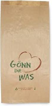 Bäckerbeutel, Motiv "Gönn dir was", braun, 20+7x41 cm, 1.000 Stück, Brötchentüte, Faltenbeutel
