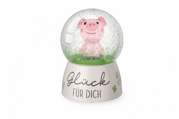 Schneekugel "Glück für dich - Schweinchen", Glitzerkugel