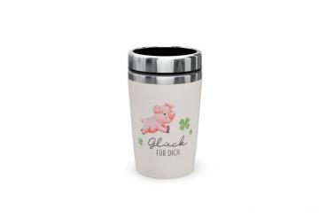 Lavida Thermobecher "Glück für dich - Glücksschweinchen", Kaffeebecher to go, 240 ml