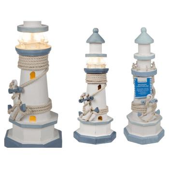 Leuchtturm aus Holz mit LED-Beleuchtung, ca. 30 cm