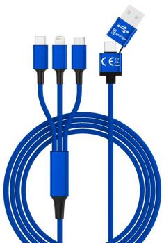 Multi-Ladekabel 5in1, USB-C, Lightning, Micro-USB, OTG, navy-blue