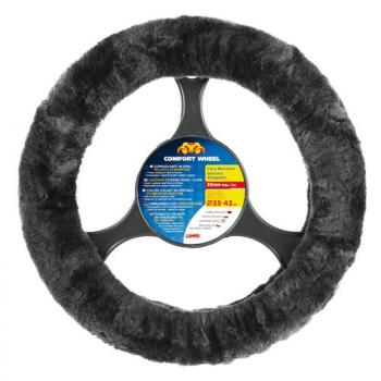 Comfort Wheel, Elastischer Lenkradbezug aus echtem Fell - Antrahzit - Ø 36-42 cm