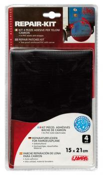 Preview: Lampa Repair-Set mit LKW-Planen, Reparaturflicken selbstklebend, 4 Stück, schwarz