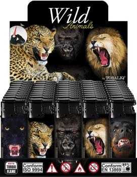 Tobaliq Feuerzeuge "Wild Animals", elektronisch, Display: 50 Stück